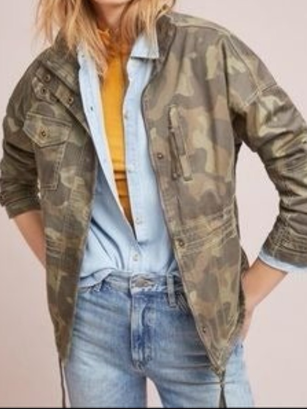 Marrakech Anorak Camouflage Jean Utility Jacket Chambray Top Shacket Shirt M